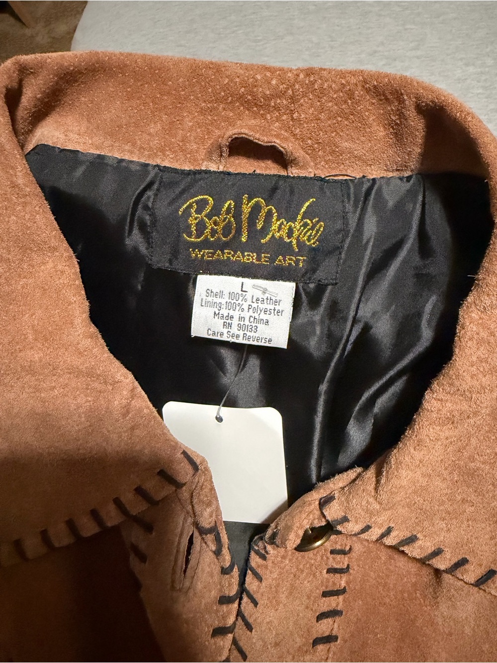 80s Bob Mackie Vintage Fringed Leather Suede Western Jacket Brown & Black Size L - Picture 9 of 15